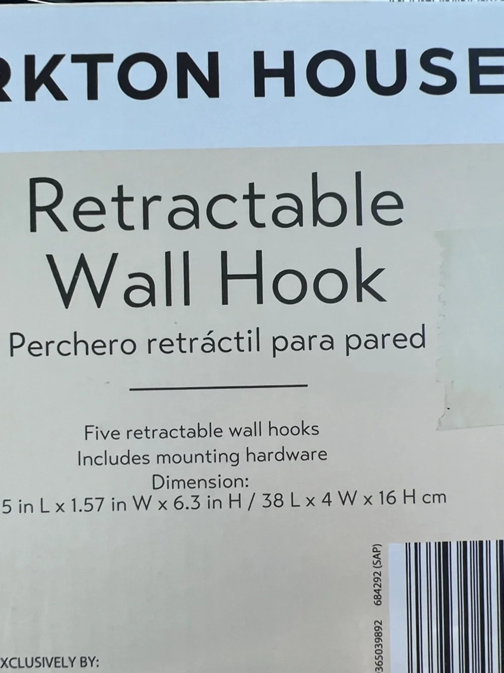 New in box KIRKTON HOUSE Retractable Wall Hook, Dark Brown 15 x 1.5 x 6.3